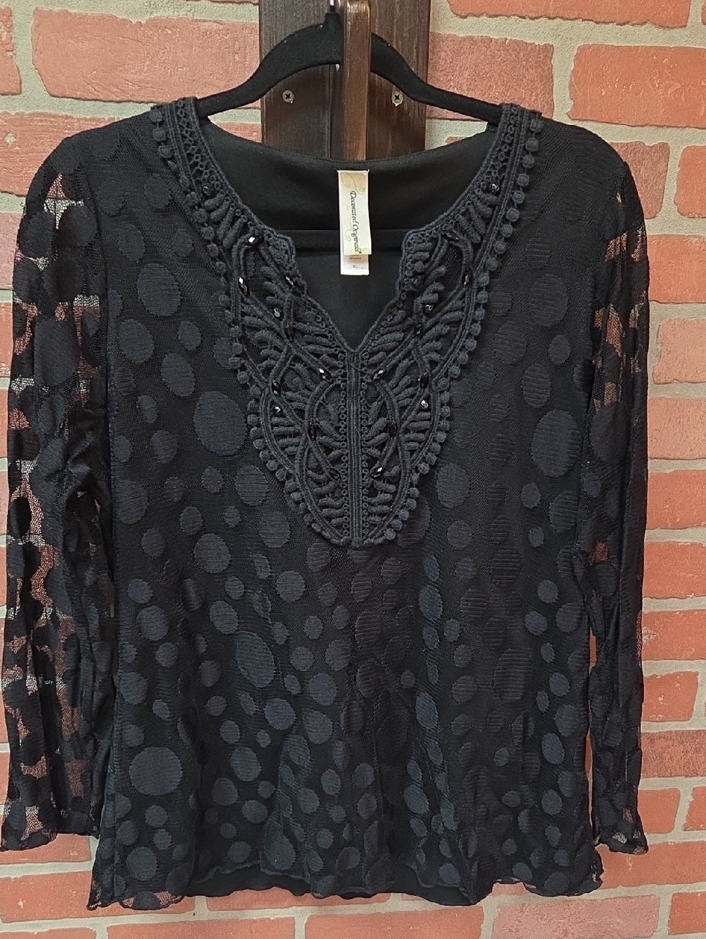 Black Layer Mesh Long-Sleeve Top Xl